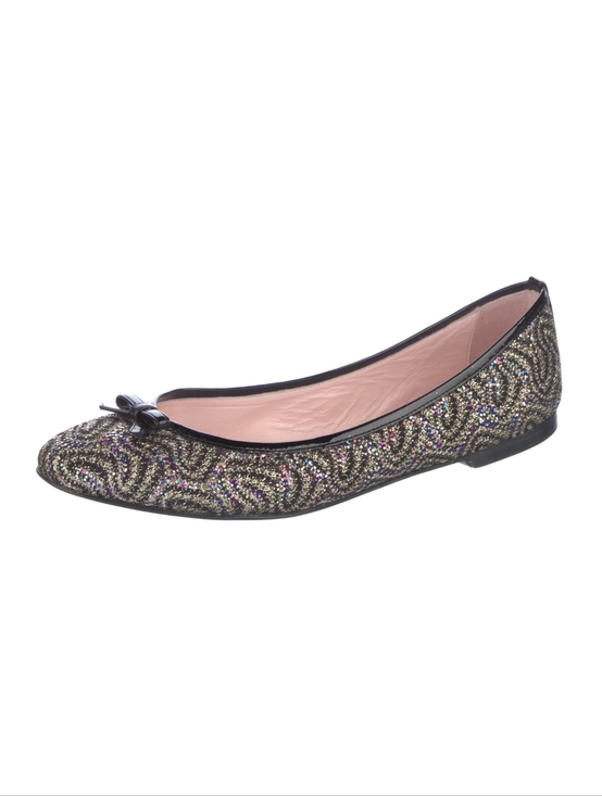 RED Valentino Shoes - RED Valentino Black and Gold Glitter Embellished Ballet Flat